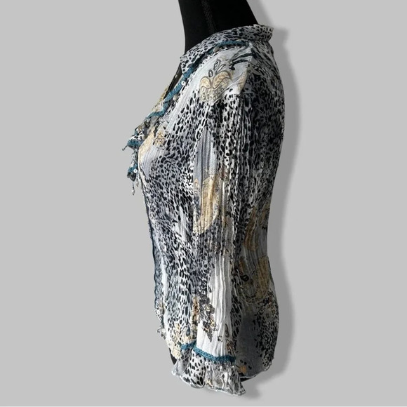Funsport Animal Print  Sequins Ruffles Blouse - Picture 2 of 13